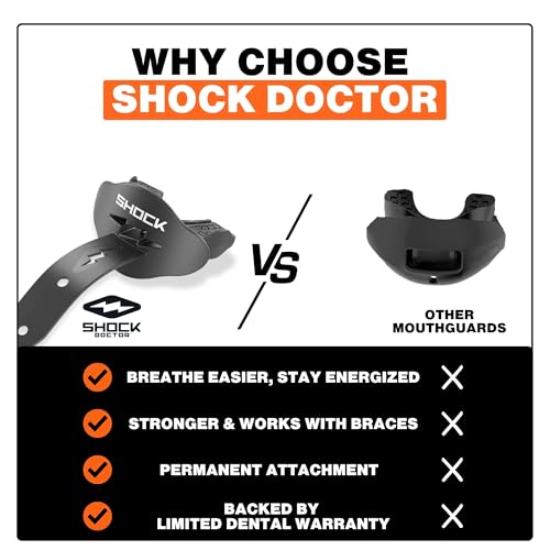 Shock Doctor Bolt Lipguard, Adult Mouth Guard Football with Strap. Mouthguard One Size Fits All - color: Orange