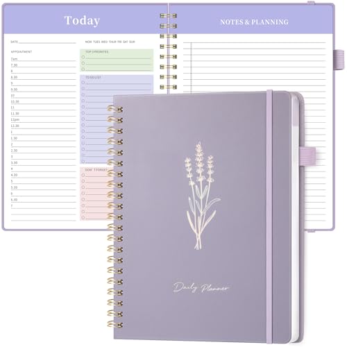 Oucaru Undated Daily Planner, 8.5"x11", A4 Size Spiral Notebook with Hourly Schedule, To Do List, Priorities, and Notes for Productivity - Easily Organize Your Tasks, Appointments & Goals for Women - size: A4-Purple, style: Daily Planner