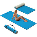 HAHE Wide Yoga Mat 72"x32"x0.4" Thick Pilates Mat with Carrying Strap | Exercise Mats for Home Workout, Wide Non-slip Exercise Mats, Double-Sided POE Fitness Mat for Yoga, Pilates & Travel - color: Blue+Milk Coffee