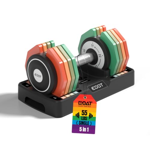 Adjustable Dumbbells Set/Single, 12.5LB/22.5LB/55LB 5 in 1 Free Adjustable Dumbbell Set with Anti-Slip Handle & Rainbow-colored Weight Plates for Home Gym, Weight Set for Women Men - style: 55LBS Single