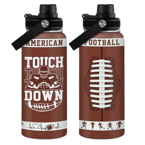 SANDJEST Football Water Bottle with Lid - 32oz Insulated Stainless Steel Sport Bottle - Gifts for Men Football Players Lovers Men - color: Football 4
