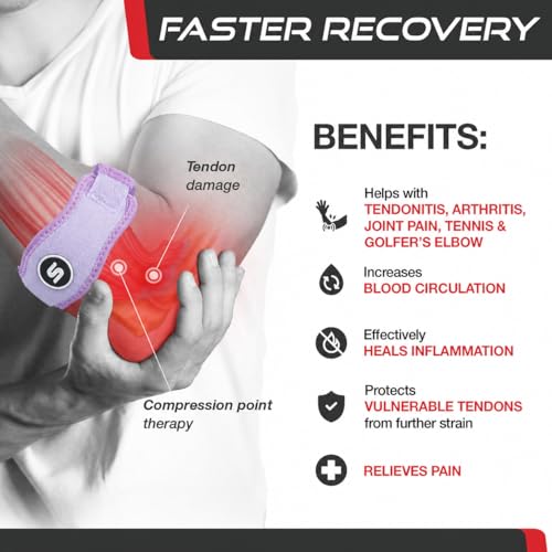 Sleeve Stars Tennis Elbow Brace for Men & Women, Elbow Brace for Tendonitis, Tennis Elbow Strap, Golfers Elbow Brace, Elbow Support Wrap for Tennis Elbow Relief, Fits 9"-23" (Single/Light Purple) - color: Light Purple