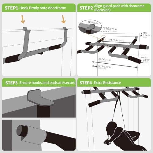 KAKICLAY New Upgrade Pull Up Bar for Doorway with Ergonomic Grip - Upto 440 Lbs Capacity, No Screwing or Slipping - USA Original Patent, Designed, Shipped, Warranty