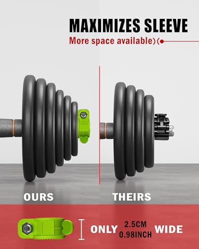 Narrow Barbell Clips 2.5cm Width for Olympic Bars, 0.9-1.18inch Adjustable Weight Clamps, Quick Release Locking Collars for Weightlifting - color: Green
