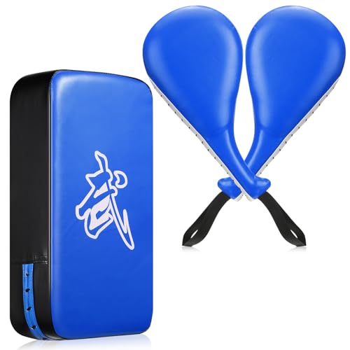 Poen 3 Pcs Taekwondo Kick Pads Muay Thai MMA Karate Sparring Gear Martial Arts Kickboxing Training Pads Punching Striking Target Equipment PU Leather Paddles Strike Curved Kick Shield - color: Blue