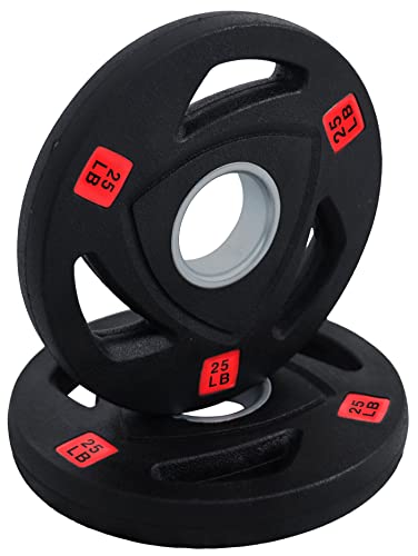 Signature Fitness Olympic 2-Inch Cast Iron Plate Weight Plate for Strength Training and Weightlifting, Multiple Sizes - color: 25LB Pair, style: Style #6