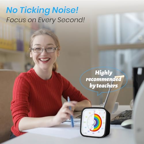 Yunbaoit Rainbow Visual Timer for Kids, 60-min Countdown Timer, Black | Protective Case, No Ticking, Mute and Ringing Alarm Available, Time Management Tool, Low Power Reminder, for Study,Game,Work - color: Black Rainbow