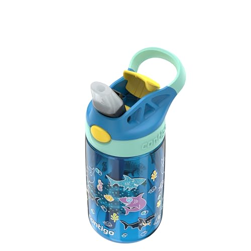 Contigo Aubrey Kids Water Bottle - color: Juniper/Dinos & Blue Poppy/Sharks, size: 14 oz (Pack of 1)