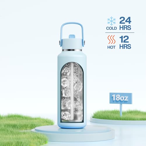 POWCAN 18 oz Insulated Water Bottle: Leakproof, Keep Cold 24H, BPA-Free, Top Handle, Stainless Steel Water Bottle with Straw for Travel, School, Outdoors, Camping, Sport, Gift for Kids (Sea Breeze) - color: Sea Breeze, size: 18 Ounces