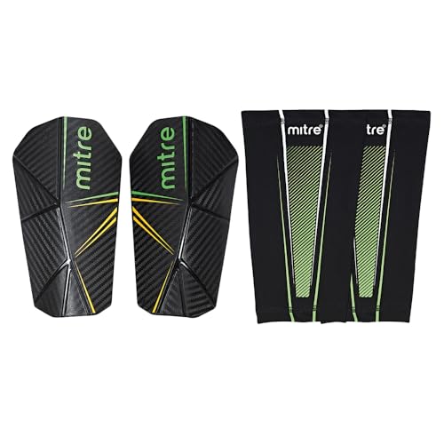 Mitre Unisex Soccer Shin Guards - color: Delta Pro Black/Green/Yellow, size: Medium