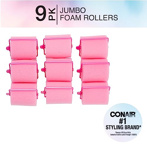 Conair Foam Hair Rollers for Big Volume, Lift and Curl, Foam Rollers, Hair Curlers in Large Size, Pink, 9 Pack with Storage Bag - color: Pink