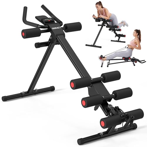 DERACY Ab Workout Machine Adjustable Ab Trainer Abdominal Trainer for Home Gym Foldable Ab Crunch Machine for Core 440 LBS - color: Black - Red