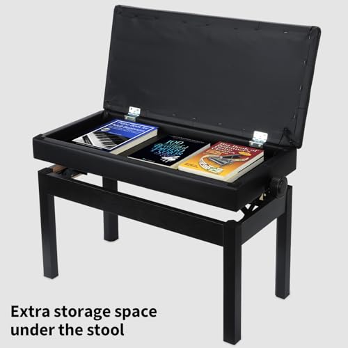 Adjustable Double/Duet Piano Bench,Solid Wood Piano Chair,Waterproof Piano Seat with Storage for Music Books & Leather Cushion,Heavy Duty Piano Stool for Keyboard Piano