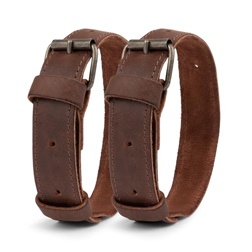 Hide & Drink, Set of 2 Rustic Bicycle Ankle Bands, Brass Metal Buckle, Adjustable Straps for Legs, Classic Vintage Gifts for Cyclists, Full Grain Leather, Handmade - color: Bourbon Brown
