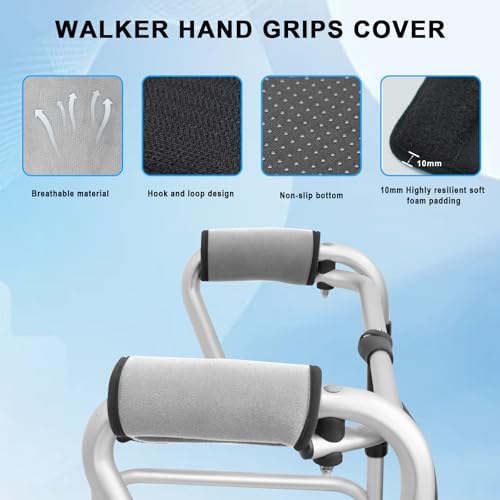 2 Pack Walker Handle Cushions Walker Grip Covers Pads Walker Padded Hand Grip Covers for Rolling Wheelchair Walker Elderly Grippers Rollator Handle - color: Grey