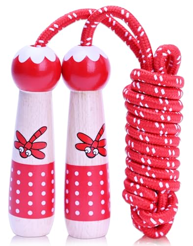 EGOSKY Jump Rope Kids, 7.2ft Children Adjustable Cotton Skipping Rope with Wooden Handle for Boys Girls Fitness Outdoor Activity - color: Red