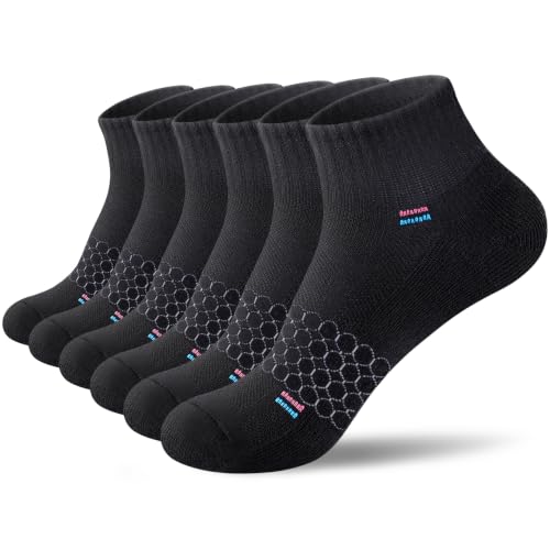 IRAMY Light Compression Socks for Women Arch Support Athletic Cushioned Anti-Blister Comfort Running Ankle Socks 3/5 Pairs - color: Solid Black(3 Packs), size: 6-9