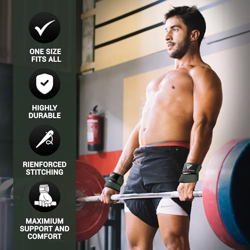 Weight Lifting Straps Figure 8, Anti Slip Strap with cuffs wrist Support for Gym Workout Deadlift Powerlifting Bodybuilding Weightlifting, Fitness Strength Training, Hand Bar Grip for Men - color: Green