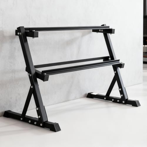 BalanceFrom Dumbbell Rack Stand, Multi-Tier Weight Rack for Dumbbells & Kettlebells, Heavy Duty Home Gym Storage Rack, Includes 25 lb Dumbbell Pair, Black - style: 2 Tier