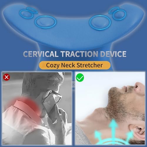 Neck Stretcher Cervical Traction Device | Neck Pain Relief, Hump Neck Cracker, Curve Restorer Corrector, Point Massage Spine Alignment - color: Blue