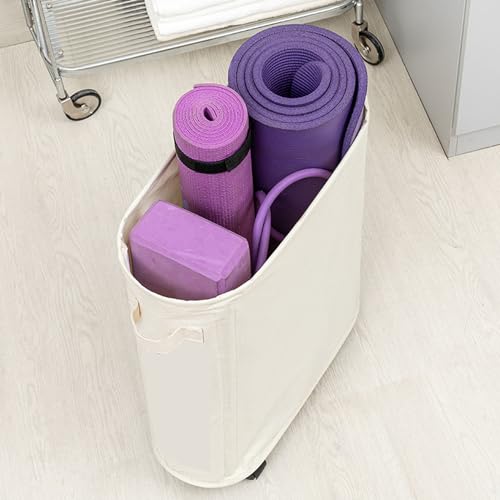 Yoga Mat Storage Basket with Wheels, Oxford Cloth Organizer | Side Mesh Pocket Design, Home Gym Equipment Storage, Workout Accessory Arrangement, Fitness Gear Organization