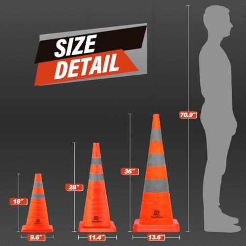 RoadHero 28 Inch 4 Pack Collapsible Traffic Safety Cones, Multi Purpose Pop-up Cones with Reflective Collar for Road Safety, Orange Cones for Driving Training, Parking Lots - size: 28 Inch