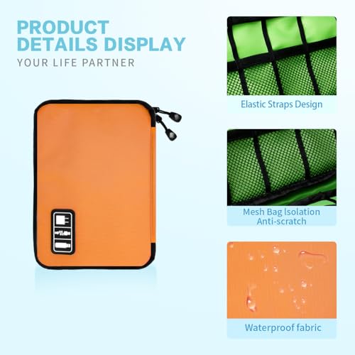 Lcsmaokin Electronics Travel Organizer,Portable Waterproof Electronic Travel Storage Bag for Small Charging Cord Storage,Charger,SD Card etc,for Travel,Business-Orange Green - color: C-Orange-Green, size: Single Layer