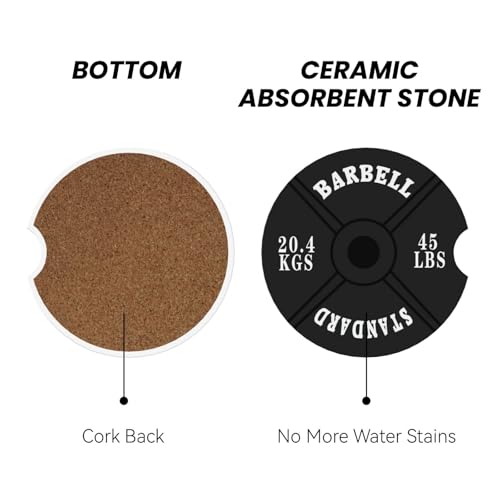 Barbell Plate Weight Lifting Car Coasters for Cup Holders, 2 Pack Absorbent Ceramic Drink Cup Coaster for Women Men, Auto Interior Accessories - color: T11