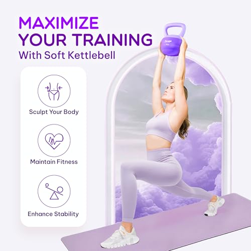 Yes4All Soft Kettlebell, PVC Strength Training Kettlebells for Women, Floor Protection & Quiet, Wide Handle, Aesthetic Soft Weights (5,10,15,20lb) for Home Gym, Fitness Beginners - color: 15lb - Purple