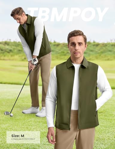 TBMPOY Men's Vest Casual Lightweight Thin Utility 3 Zip Pockets Stylish Sleeveless Jackets Summer Fall Golf Travel Business - color: Army Green, size: Large