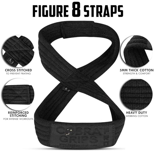 Deadlift Straps Figure 8 Loop Lifting Straps The #1 Choice for Power Lifters weightlifters workout Enthusiasts - color: Jet Black, size: 60 cm Up to 6.0" Wrist Circumference
