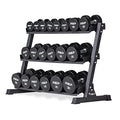 REP Fitness Urethane Coated Round Dumbbells, 5 to 100 lbs, Singles or Pairs, With or Without Rack, Steel Core, Rubber Encased, Chrome Handles, Professional Weights for Home Gym Strength Training - style: 5-50 lb set with 3 Tier Rack