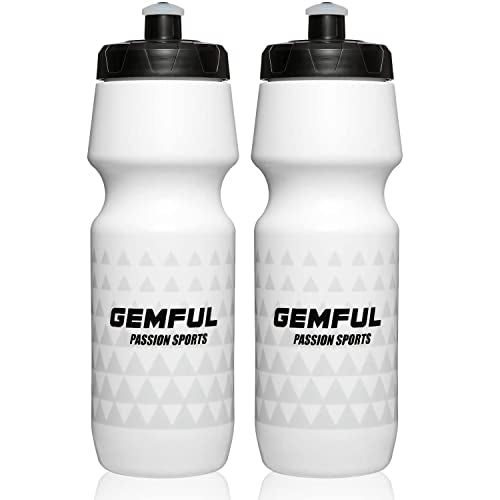 GEMFUL Bike Squeeze Water Bottle BPA Free 24 oz 2 Pack | Leakproof, Squeeze Design, Fits Standard Bike Cages, Reusable & Durable, for Cycling, Bike, MTB, Sport, Running - color: White