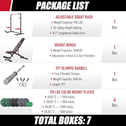 FLYBIRD SR1 Squat Rack with Pull-Up Bar, Adjustable Multi-Functional Power Rack, Inner Width Squat Rack Stand Suitable for 6FT,7FT Barbell for Home Gym Equipment - color: 110LBS with Bench and Rack