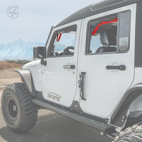 4PCS Aluminum Grab Handles Kit Compatible with 2007-2018 Jeep JK JKU, Red | Heavy-Duty Roll Bar, Rust-Resistant, Non-Slip, Easy to Install - color: Red