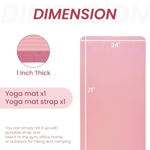 Signature Fitness Extra Thick High-Density Foam Yoga Mat – Multiple Thicknesses (1/2" & 1") / Multiple Colors – Double-Sided Non-Slip Surface – with Carrying Strap for Pilates, Yoga & Home Workouts - color: Pearly Pink