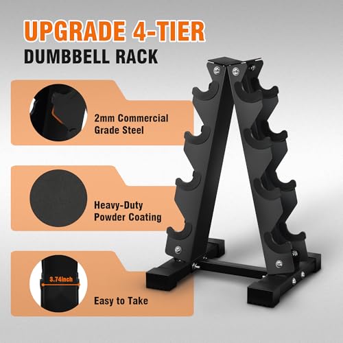 Fitvids Rubber Coated Hex Dumbbell Set with Storage Rack, 100/150/200/550 LB Hand Weight Set with Anti-Slip Grip for Home Gym - size: 100LBS Set