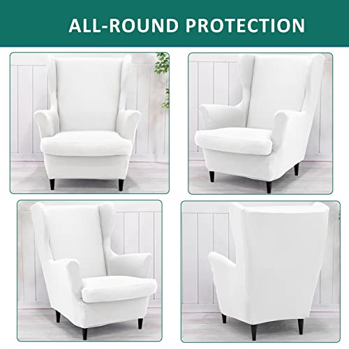 NILUOH Wingback Chair Cover 2-Piece Soft Stretch Wing Chair Slipcover Solid Color Armchair Sofa Couch Cover Furniture Protector with Elastic Bottom for Living Room Bedroom (White) - color: White