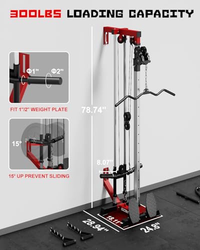 Wall Mount Cable Station, WM1 Cable Crossover Machine with 17 Positions, High and Low Cable Crossover Machine with Removable Footplate for Garage Home Gym - style: 100LBS Home Gym Package RD
