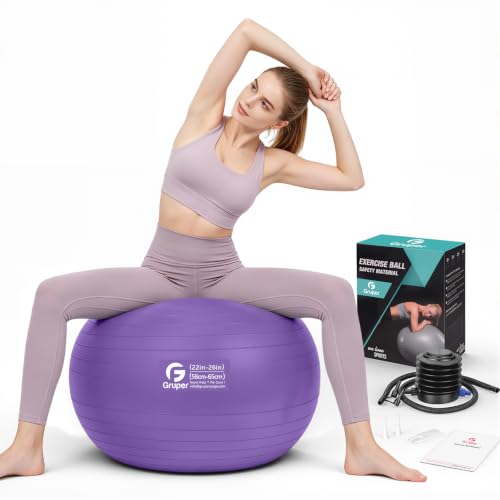 Gruper Exercise Ball, Extra Thick Yoga Ball for Working Out, Yoga & Pregnancy, 4 Sizes Anti-Burst Balance Ball with Foot Pump for Pilates, Physical Therapy & Fitness - color: purple, size: L(26IN/65cm)