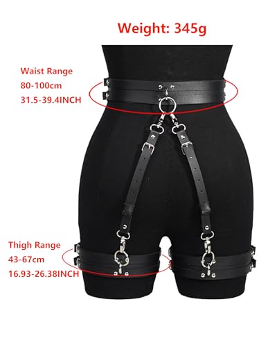 Punk Leather Thigh Harness & Garter Belt Set for Women, Gothic Lingerie Adjustable Waist Cincher with Anti-Slip Leg Straps, Body Harness for Nightclub,Halloween,Cosplay, Rave Party Fashion accessories