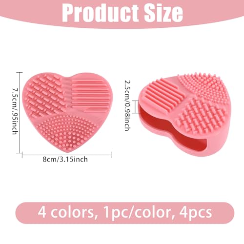 FREEBLOSS 4PCS Quilter Mat Cleaning Pad Heart Shaped Makeup Brush Cleaning Pad for Brushes, Silicone Cleaner Pads Rose Pink, Blue, Pink, Purple 3.2" x 3" x 1"