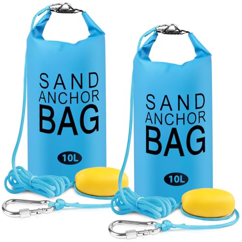 Phoncoo Sand Anchor Bag, 2 in 1 Jet Ski Anchor Kit for Float with Adjustable Buoy, Waterproof Dry Bag for Jetski, Kayak, Boat, Water Sports - color: Blue-2pack-10L