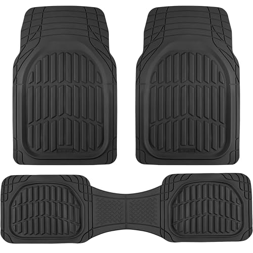Motor Trend FlexTough LITE Rubber Car Mats Full Set - All Weather Floor Mats for Cars & SUVs - Automotive Waterproof Black Car Floor Mats for Cars Interior Accessories Universal Trim-to-Fit - color: Black Lite, style: Full Set