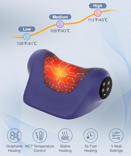 Neck Massager with Heat, Red Light & Vibration Adjustable, Heated Neck Stretcher with 3 Modes, Rechargeable Cervical Traction Device for Pain Relief & Muscle Relaxation, Gift for Women Men - color: Navy Blue
