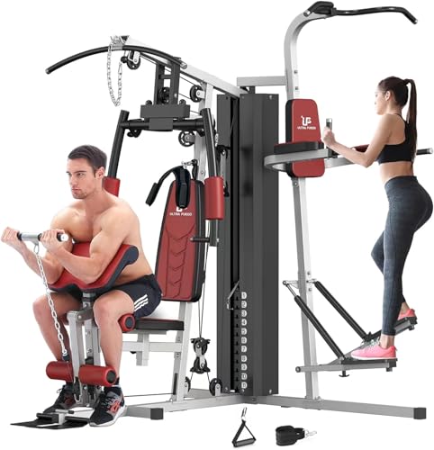 ULTRA FUEGO Multifunctional Home Gym Equipment Workout Station with Pulley System, Arm, and Leg Developer for Full Body Training - style: 138lb Home Gym Station with Power Tower