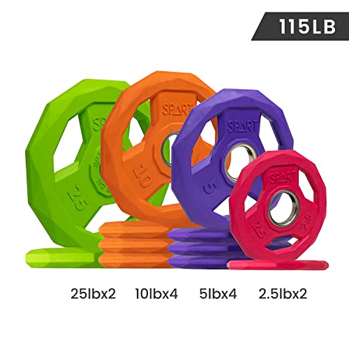 SPART Color Coded Weight Plate 2-Inch Rubber Coated Olympic Grip Plate for Barbell, Solid Cast Iron Weight Plates for Strength Training, Weightlifting, Crossfit, Home Gym, 2.5LB/5LB/10LB/25LB/35LB/45LB, Pair - color: 115LB SET