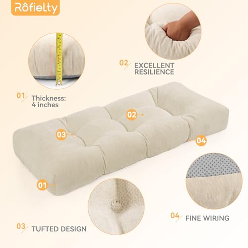 ROFIELTY Bench Cushion 36 Inch, Non-Slip Tufted Bench Cushion for Indoor Furniture for Bay Window, Entryway Bench, Piano Seat (Chenille-Beige, 36x14x4) - color: Chenille-beige, size: 36x14x4