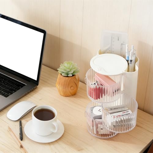 Hair Accessories Organizer with Hair Brush Holder, Rotatable Makeup Brush Holder for Necklaces, Earring, Bracelet, Ring, Makeup Brushes, Hair Clip and Hair Accessories (Stripe White, 3-Layer) - color: Stripe White, size: 3-Layer