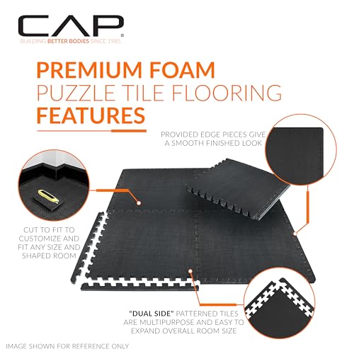 CAP Puzzle Exercise Mats | 1” Thick EVA Interlocking Foam Tiles for Home Gym Flooring | Multiple Options - color: T - Blue, style: 24 Tiles (96 SQ FT)